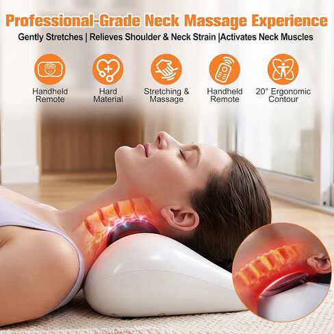 3-in 1 Heated Neck Stretcher with Airbag Traction & Vibration, Rechargeable Wireless Cervical Traction Device for Neck Pain Relief and Shoulder Relaxer, Neck Massager Pillow for Home/Office- White in Kuwait