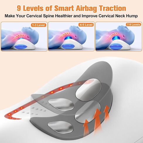 3-in 1 Heated Neck Stretcher with Airbag Traction & Vibration, Rechargeable Wireless Cervical Traction Device for Neck Pain Relief and Shoulder Relaxer, Neck Massager Pillow for Home/Office- White in Kuwait
