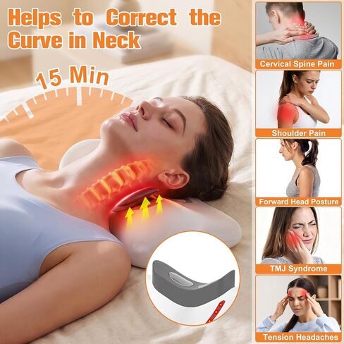 3-in 1 Heated Neck Stretcher with Airbag Traction & Vibration, Rechargeable Wireless Cervical Traction Device for Neck Pain Relief and Shoulder Relaxer, Neck Massager Pillow for Home/Office- White in Kuwait