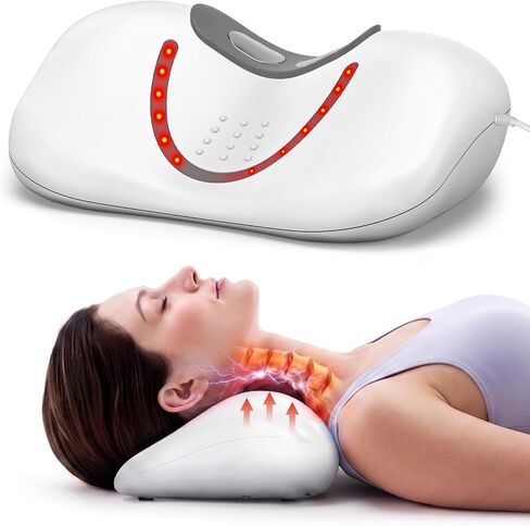 3-in 1 Heated Neck Stretcher with Airbag Traction & Vibration, Rechargeable Wireless Cervical Traction Device for Neck Pain Relief and Shoulder Relaxer, Neck Massager Pillow for Home/Office- White in Kuwait
