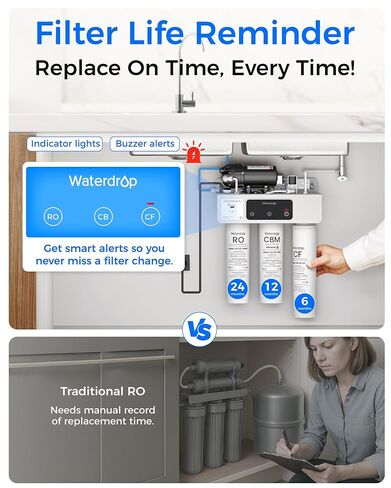فلتر مياه التناضح العكسي لإعادة التمعدن Waterdrop T3-M، معتمد من NSF/ANSI 372، 9 مراحل، نظام تنقية المياه RO بدون خزان 450 GPD، 2:1 نقي للتصريف (متجدد) in Kuwait