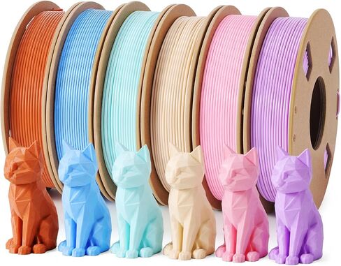 PLA 3D Printer Filament Bundle 1.75mm, 6 Colors Pastel 250g Each | Dimensional Accuracy +/- 0.02 mm, Compatible with Most FDM 3D Printers, For DIY Projects, Models and Crafts in Kuwait