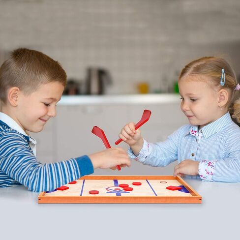 لعبة هوكي بوينت جيمز الصغيرة على الطاولة، لوح خشبي متين للغاية مع 2 عصا و5 قطع، لعبة عائلية رائعة للأعمار من 5 سنوات فما فوق. in Kuwait