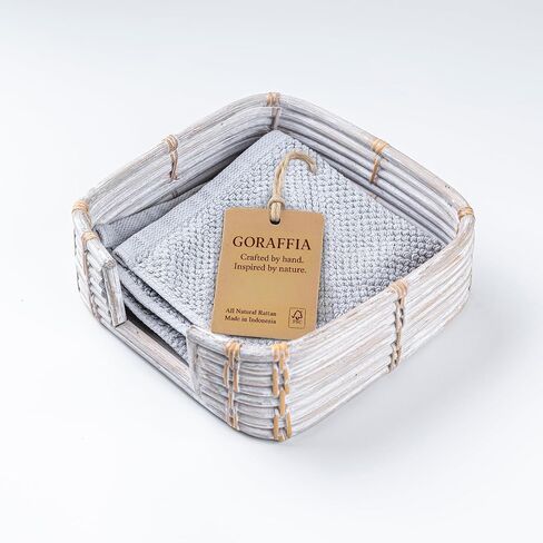 Square Rattan Napkin Holder for Bathroom, Made in Indonesia, 7.5"x7.5" Handwoven Guest Towel Tray for Disposable Paper Napkins, Eco-Friendly Basket for Countertop & Vanity, All Natural Rattan (Honey) in Kuwait