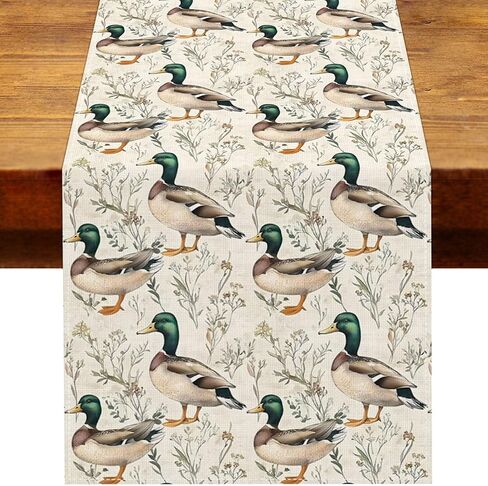 Mallard Duck Table Runner Vintage Duck Hunting Birthday Baby Shower Party Decoration One Lucky Duck Home Kitchen Dining Room Table Decor (13" x 72") in Kuwait