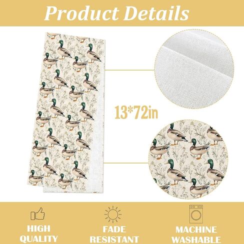 Mallard Duck Table Runner Vintage Duck Hunting Birthday Baby Shower Party Decoration One Lucky Duck Home Kitchen Dining Room Table Decor (13" x 72") in Kuwait