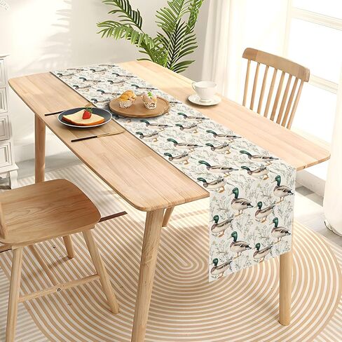 Mallard Duck Table Runner Vintage Duck Hunting Birthday Baby Shower Party Decoration One Lucky Duck Home Kitchen Dining Room Table Decor (13" x 72") in Kuwait