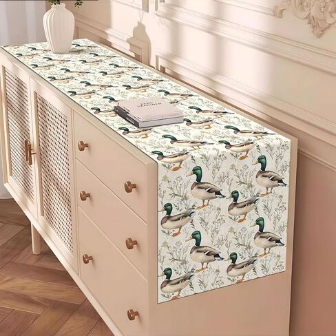 Mallard Duck Table Runner Vintage Duck Hunting Birthday Baby Shower Party Decoration One Lucky Duck Home Kitchen Dining Room Table Decor (13" x 72") in Kuwait
