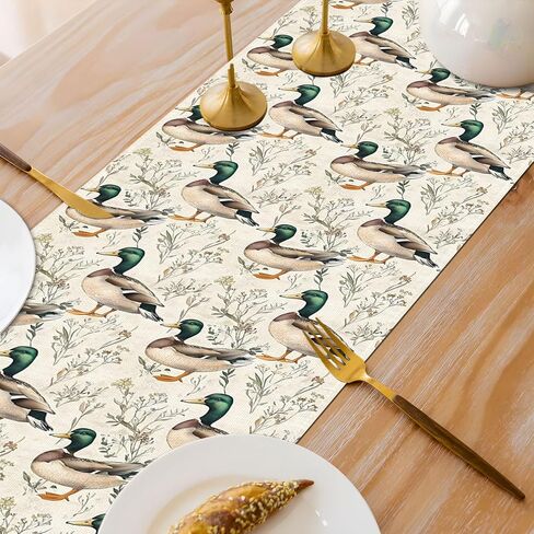 Mallard Duck Table Runner Vintage Duck Hunting Birthday Baby Shower Party Decoration One Lucky Duck Home Kitchen Dining Room Table Decor (13" x 72") in Kuwait