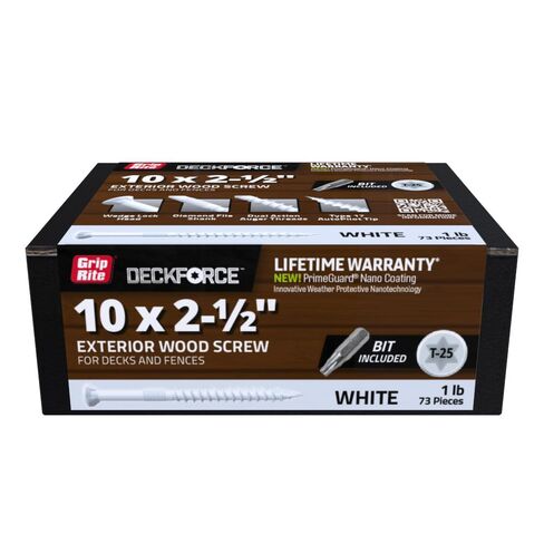 براغي خشبية خارجية من Grip-Rite DeckForce للأسطح والأسوار - مطلية بالنانو - طرف الطيار الآلي T-17 - براغي سطح بيضاء - #10 × 2-1/2 بوصة - صندوق 1 رطل - GRDF212STWH1 in Kuwait