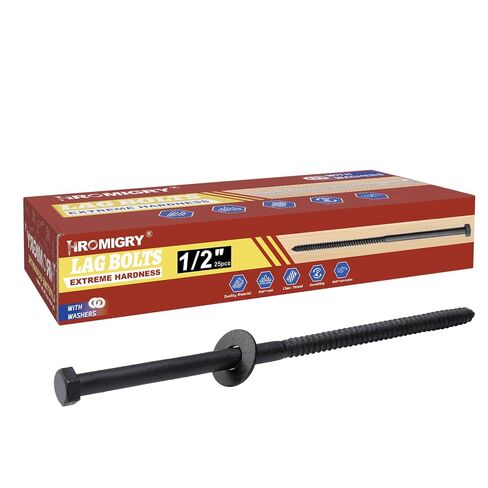 مسامير متخلفة 1/2 × 10 بوصة (25 قطعة) مسامير متخلفة سوداء للخشب، طلاء مزدوج مضاد للصدأ، رأس سداسي عالي التحمل مع غسالات in Kuwait