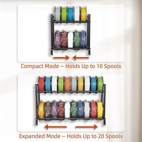 2-Tier 3D Printer Filament Storage Organizer Rack for 20 Rolls, Adjustable Length & Width, Heavy Duty Filament Spool Holder Rack for 3D Printing Workstation, Office, Workshop in Kuwait