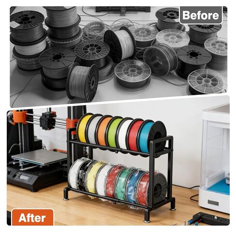 2-Tier 3D Printer Filament Storage Organizer Rack for 20 Rolls, Adjustable Length & Width, Heavy Duty Filament Spool Holder Rack for 3D Printing Workstation, Office, Workshop in Kuwait