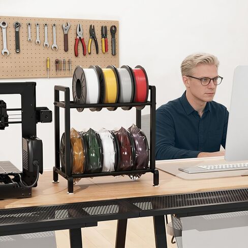 2-Tier 3D Printer Filament Storage Organizer Rack for 20 Rolls, Adjustable Length & Width, Heavy Duty Filament Spool Holder Rack for 3D Printing Workstation, Office, Workshop in Kuwait