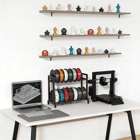 2-Tier 3D Printer Filament Storage Organizer Rack for 20 Rolls, Adjustable Length & Width, Heavy Duty Filament Spool Holder Rack for 3D Printing Workstation, Office, Workshop in Kuwait