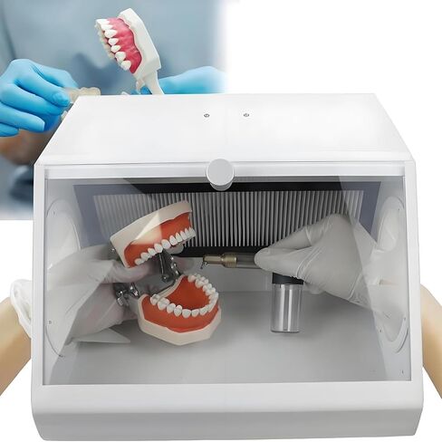 غطاء غبار مغلق بالكامل، مجمع غبار مختبر الأسنان مع شفط مزدوج للمروحة وإضاءة LED، صندوق احتواء سطح المكتب مع نافذة شفافة، حماية من الغبار للطحن والنقش والحفر in Kuwait