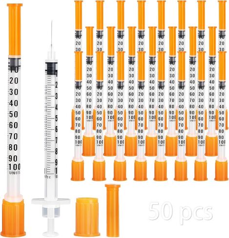 50 Pack U-100 Syringes 29G 1ml/cc 1/2" (12.7mm), Disposable Syringe for Scientific Lab, Individually Wrapped in Kuwait