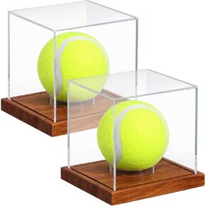 Baseball Display Case, 2 Pack Clear Cube Baseball Holder with Wooden Base, Autograph Baseballs Stand Box for Single Bal, Golf Tennis Game, Pine Wood in Kuwait