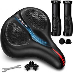 Bike Comfort Bundle: Comfortable Wide Bike Seat with Dual Shock Absorbing Ball for Men & Women + Ergonomic Handlebar Grips with Lock-on Bicycle Saddle MTB, Hybrid, Cruiser and City Bikes in Kuwait
