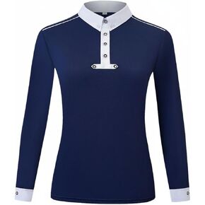 Qianly Equestrian Sport Shirt Stretch Horse Riding Top Shoulder Piping Sports Clothing for Men, Navy, S in Kuwait