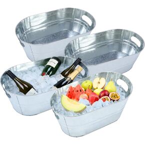 4 Pack 3 Gallon Galvanized Tub, Ice Buckets for Parties, Beverage Tubs for Parties, Metal Drink Buckets for Parties with Carry Handles, Champagne Wine Beer Cooling Tub, Mimosa Bar Supplies in Saudi Arabia