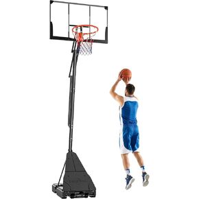 Soozier Basketball Hoop Outdoor Portable, 8-10ft Adjustable Basketball Goal, 47 Inch Shatterproof Backboard w/Shock Absorbent Rim, Fillable Base, for Youth & Adult, for Backyard, Driveway, Indoor in Kuwait