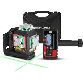 T03CG 3×360° Self-Leveling Laser Level with Receiver, Green Beam Rechargeable Rotary Tool for Construction, Includes Digital Receiver & Large Rolling Case, 330ft Outdoor Range in Kuwait