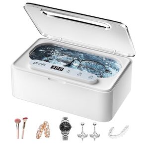 Ultrasonic Jewelry Cleaner, Phniti Ultrasonic Cleaner Machine 3 Timer Cleaning Modes for Jewelry, Retainers, Glasses, White in Kuwait