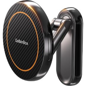 حامل هاتف عربة الجولف المغناطيسي المزدوج من GolbinBox لـ MagSafe، ألياف الكربون | مغناطيسي مزدوج، ذراع قابل للتعديل 360 درجة، معدني بالكامل، مضاد للانزلاق، متوافق مع iPhone وSamsung، تسجيل المدى أو المحكمة in Kuwait
