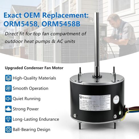 ORM5458، ORM5458B محرك مروحة كوندرسر، 1/3 حصان، 1075 دورة في الدقيقة، 208-230 فولت، 2 أمبير، إطار 48Y، محرك مروحة مكثف تيار متردد بمحمل كروي لـ A.O. سميث F48U23A01، جونستون سبلاي S89-728، إيمرسون 5458، GE 3458 in Kuwait