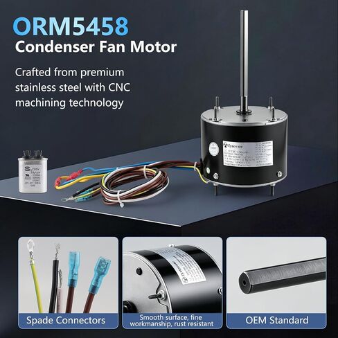 ORM5458، ORM5458B محرك مروحة كوندرسر، 1/3 حصان، 1075 دورة في الدقيقة، 208-230 فولت، 2 أمبير، إطار 48Y، محرك مروحة مكثف تيار متردد بمحمل كروي لـ A.O. سميث F48U23A01، جونستون سبلاي S89-728، إيمرسون 5458، GE 3458 in Kuwait