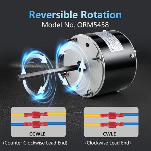 ORM5458، ORM5458B محرك مروحة كوندرسر، 1/3 حصان، 1075 دورة في الدقيقة، 208-230 فولت، 2 أمبير، إطار 48Y، محرك مروحة مكثف تيار متردد بمحمل كروي لـ A.O. سميث F48U23A01، جونستون سبلاي S89-728، إيمرسون 5458، GE 3458 in Kuwait
