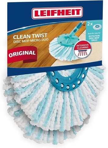 Leifheit استبدال رأس Mop Clean Twist Disc Mop X 2 ، نظام 2 من الألياف للتنظيف الفعال وامتصاص الأوساخ العالية وامتصاص الماء ، مجموعة من 2 رؤوس in Kuwait
