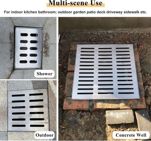 Square Metal Drain Grate Cover for Indoor/Outdoor Use - Durable Floor Drain for Garden, Walkway, Patio, Deck - Heavy-Duty, Rust-Resistant Drainage Solution in Saudi Arabia