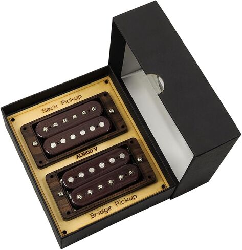 High Output Guitar Humbucker Pickup Set Double Coil Alnico 5 Pickup Electric Guitar Parts Replacement Neck and Bridge Set Rosewood with Larger Pole Pieces for Guitar 14.2K/17.1K, Black in Kuwait