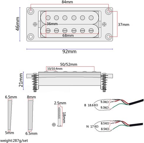 High Output Guitar Humbucker Pickup Set Double Coil Alnico 5 Pickup Electric Guitar Parts Replacement Neck and Bridge Set Rosewood with Larger Pole Pieces for Guitar 14.2K/17.1K, Black in Kuwait
