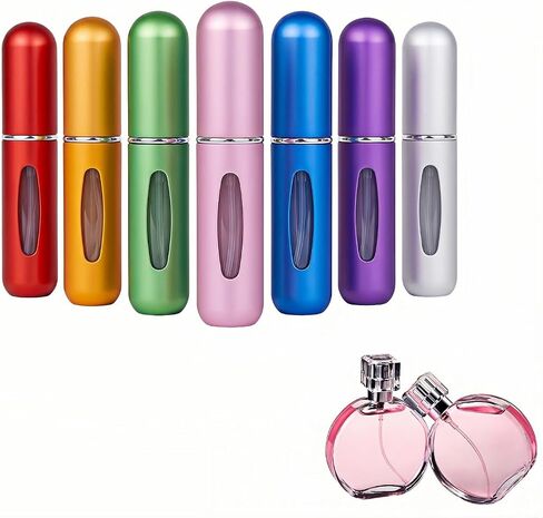 BUBBLE-FLY 7 عبوات رذاذ عطر قابلة لإعادة الملء، زجاجة رذاذ كولونيا صغيرة بحجم 5 مل مضادة للتسرب، حشوة مضخة سفلية لسهولة إعادة الملء، رذاذات ملونة محمولة للسفر وصالة الألعاب الرياضية، معتمدة من إدارة أمن المواصلات الأمريكية in Kuwait