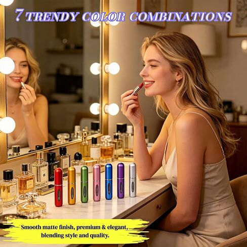 BUBBLE-FLY 7 عبوات رذاذ عطر قابلة لإعادة الملء، زجاجة رذاذ كولونيا صغيرة بحجم 5 مل مضادة للتسرب، حشوة مضخة سفلية لسهولة إعادة الملء، رذاذات ملونة محمولة للسفر وصالة الألعاب الرياضية، معتمدة من إدارة أمن المواصلات الأمريكية in Kuwait