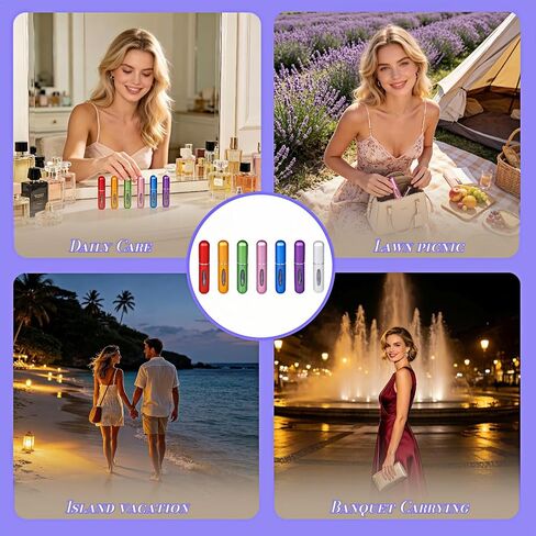 BUBBLE-FLY 7 عبوات رذاذ عطر قابلة لإعادة الملء، زجاجة رذاذ كولونيا صغيرة بحجم 5 مل مضادة للتسرب، حشوة مضخة سفلية لسهولة إعادة الملء، رذاذات ملونة محمولة للسفر وصالة الألعاب الرياضية، معتمدة من إدارة أمن المواصلات الأمريكية in Kuwait