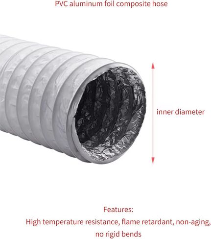 أنبوب خرطوم مجاري الهواء من الألومنيوم PVC المرن لمجفف الملابس، غطاء الطباخ، مروحة الشفط، مكيف الهواء - طول 600 سم (234 بوصة)، قطر 30 سم، لون الحليب in Kuwait
