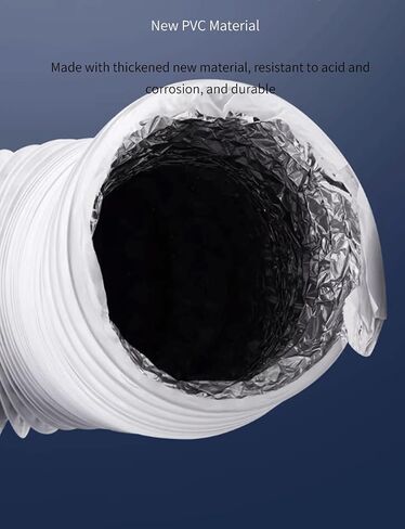 أنبوب خرطوم مجاري الهواء من الألومنيوم PVC المرن لمجفف الملابس، غطاء الطباخ، مروحة الشفط، مكيف الهواء - طول 600 سم (234 بوصة)، قطر 30 سم، لون الحليب in Kuwait