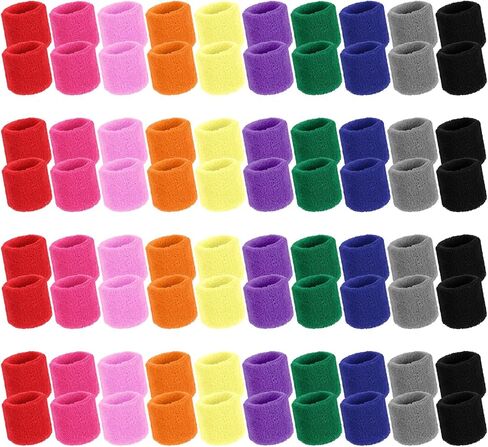 80 Pcs Wrist Sweatbands Bulk, Sports Wristbands in 10 Assorted Colors, Cotton Terry Stretchy Sweat Absorbing Arm Bands for Basketball, Tennis, Running & Workout(2.95 Inch) in Kuwait