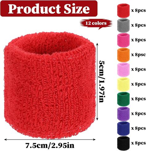 80 Pcs Wrist Sweatbands Bulk, Sports Wristbands in 10 Assorted Colors, Cotton Terry Stretchy Sweat Absorbing Arm Bands for Basketball, Tennis, Running & Workout(2.95 Inch) in Kuwait