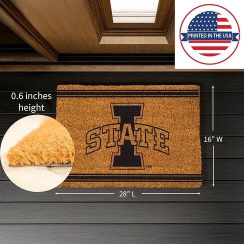 NCAA Iowa State University جوز الهند سجادة باب، مدخل داخلي وخارجي، 28 × 16 بوصة غير قابلة للانزلاق سجادات أرضية ترحيب لمخالب الكلاب الموحلة، مقاومة للطقس الأمامي مدخل الباب الأمامي ديكور المنزل in Kuwait