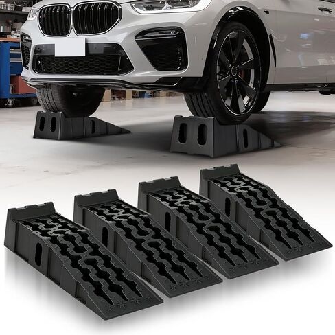 سلالم السيارات من شركة Auto Dynasty لتغيير الزيت وLfit، قطعتان من سلالم خدمة السيارات المحمولة مع أخاديد مضادة للانزلاق لصيانة المرآب المنزلي، 2.5 طن (5000 رطل) سلالم مركبة ذات سعة تحميل لإصلاح السيارات in Kuwait