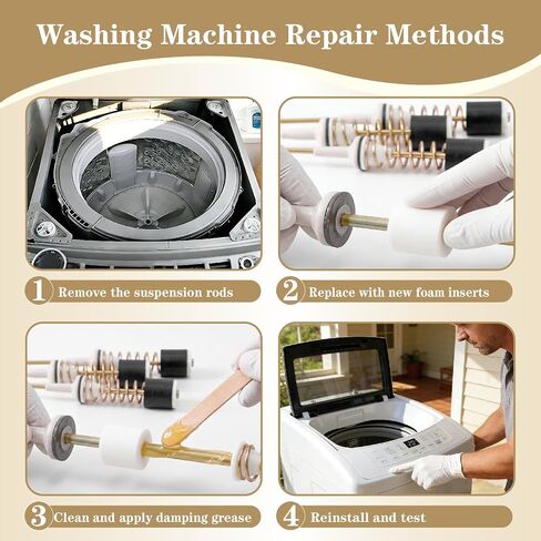1.6 oz (45g) Washing Machine Damping Grease Kit w/ 10 Foam Inserts - Heavy-Duty Waterproof Lube for Suspension Rods, Stops Noise & Vibration, Extends Lifespan, Fits Top-Load Washers in Kuwait