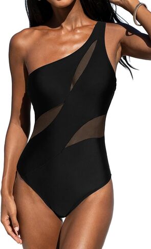 CUPSHE Women's One Piece Swimsuit Asymmetrical One Shoulder Neck Bathing Suit Adjustable Straps Mesh Swimwear in Kuwait