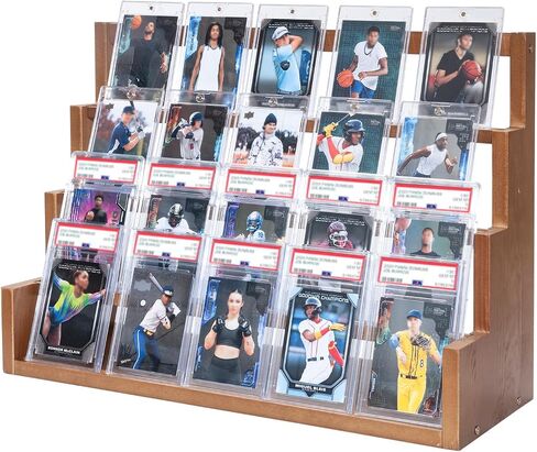 Donmills 4 Tier Card Display Stand, Wooden Trading Card Display Stand Tabletop, Graded Baseball Sports Card Display Shelf for Basketball Football Cards Game Collection, Show & Vendor, Black in Kuwait