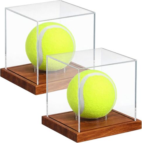 Baseball Display Case, 2 Pack Clear Cube Baseball Holder with Wooden Base, Autograph Baseballs Stand Box for Single Bal, Golf Tennis Game, Pine Wood in Kuwait