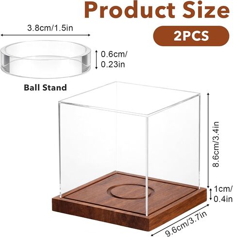 Baseball Display Case, 2 Pack Clear Cube Baseball Holder with Wooden Base, Autograph Baseballs Stand Box for Single Bal, Golf Tennis Game, Pine Wood in Kuwait